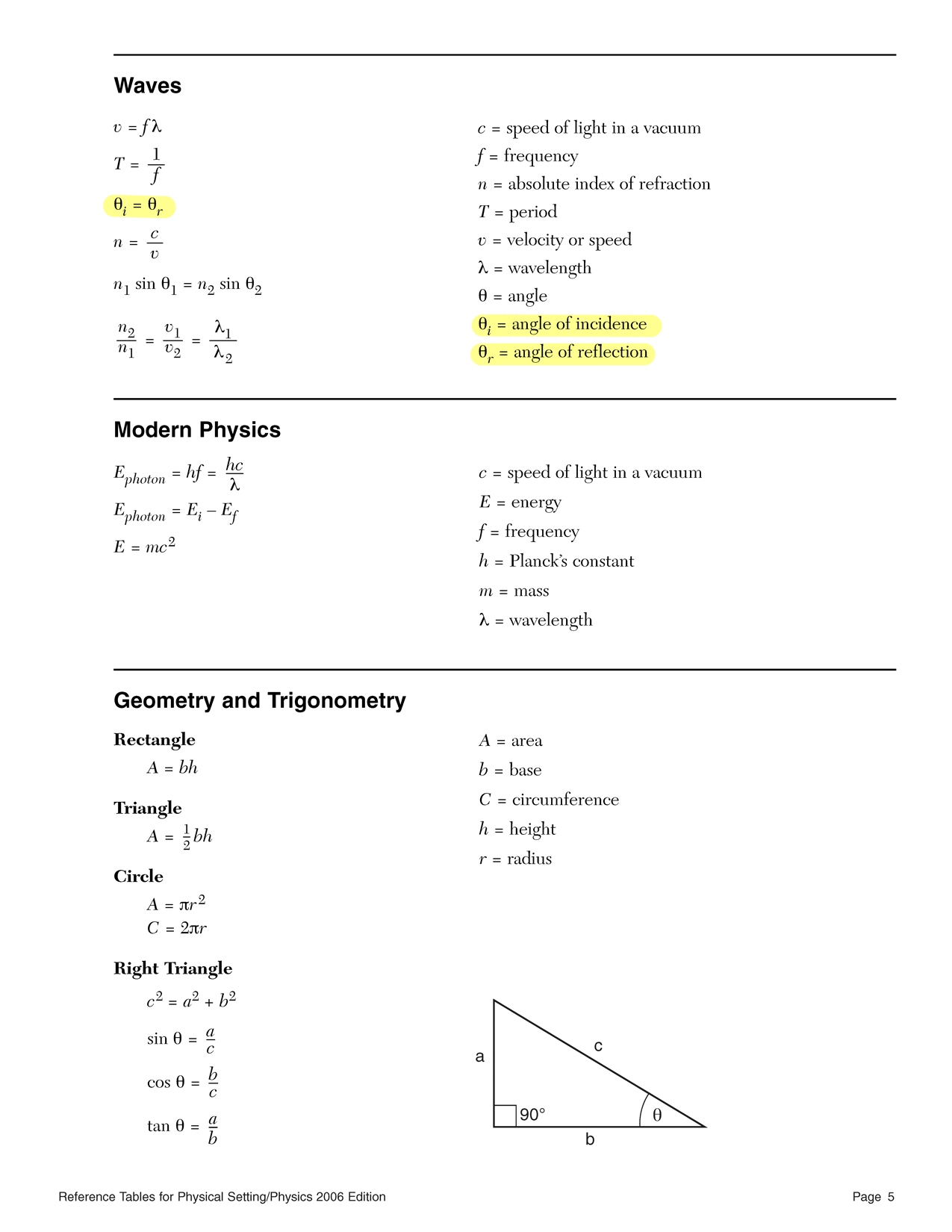 Reference table with select items highlighted, page 5
