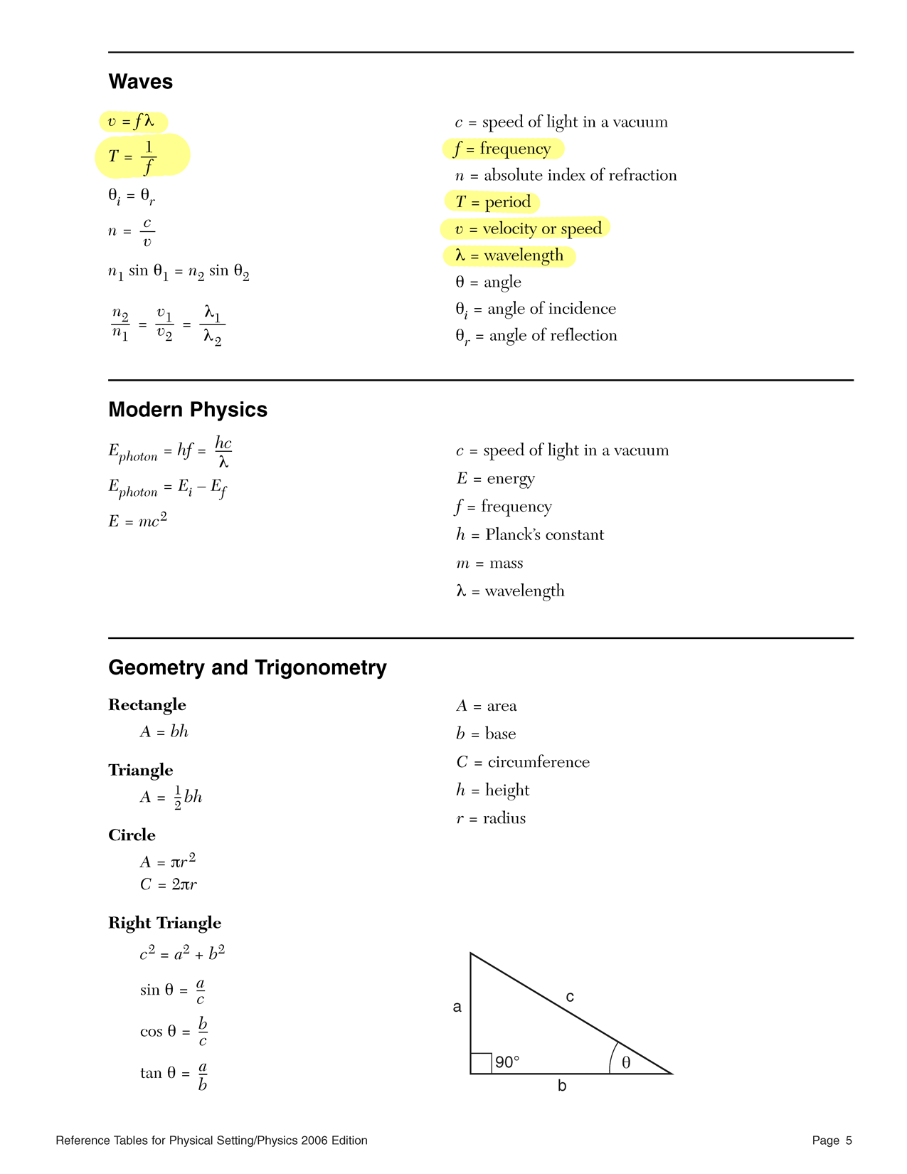 Reference table with select items highlighted, page 5